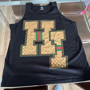 Black Tank Top with Gold and Green HI Design